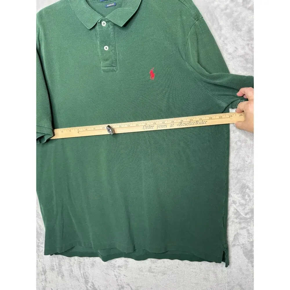 Polo Ralph Lauren Polo Shirt Men XL Dark Green Classic Fit Pique Cotton Preppy